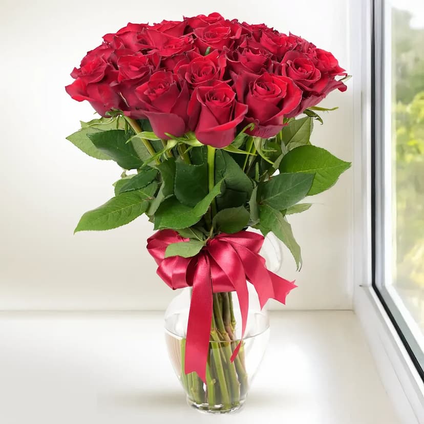 Red roses in vase