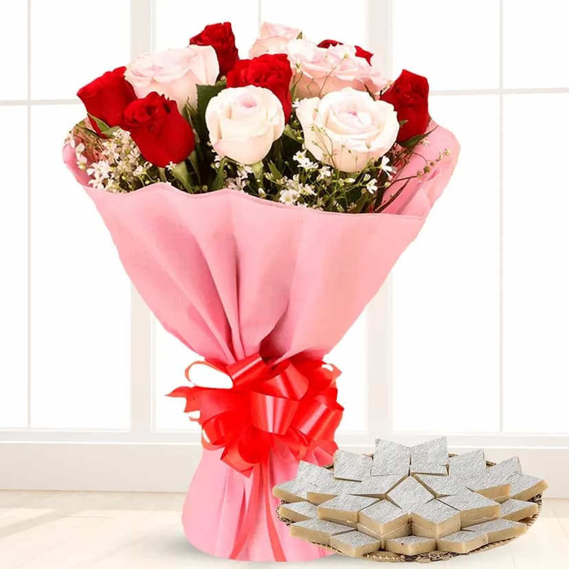 Roses Bouquet with Kaju Katli