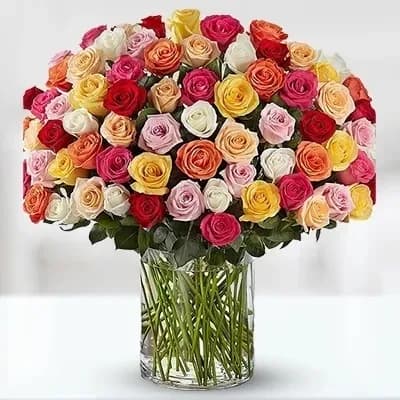 Mixed Roses in Glass Vase