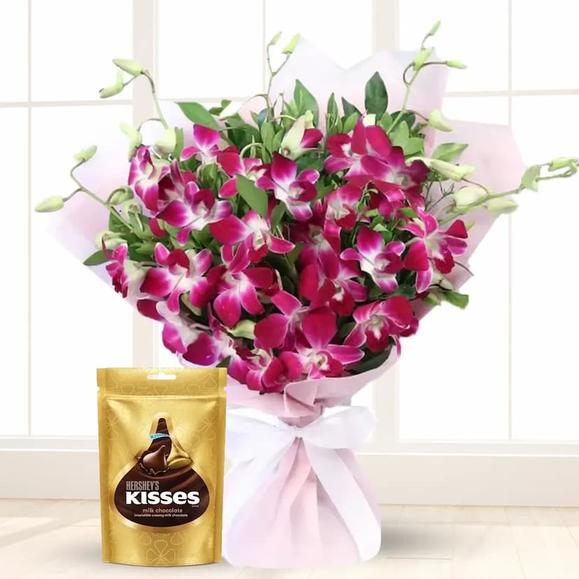 Purple Orchid Bouquet and Chocolate