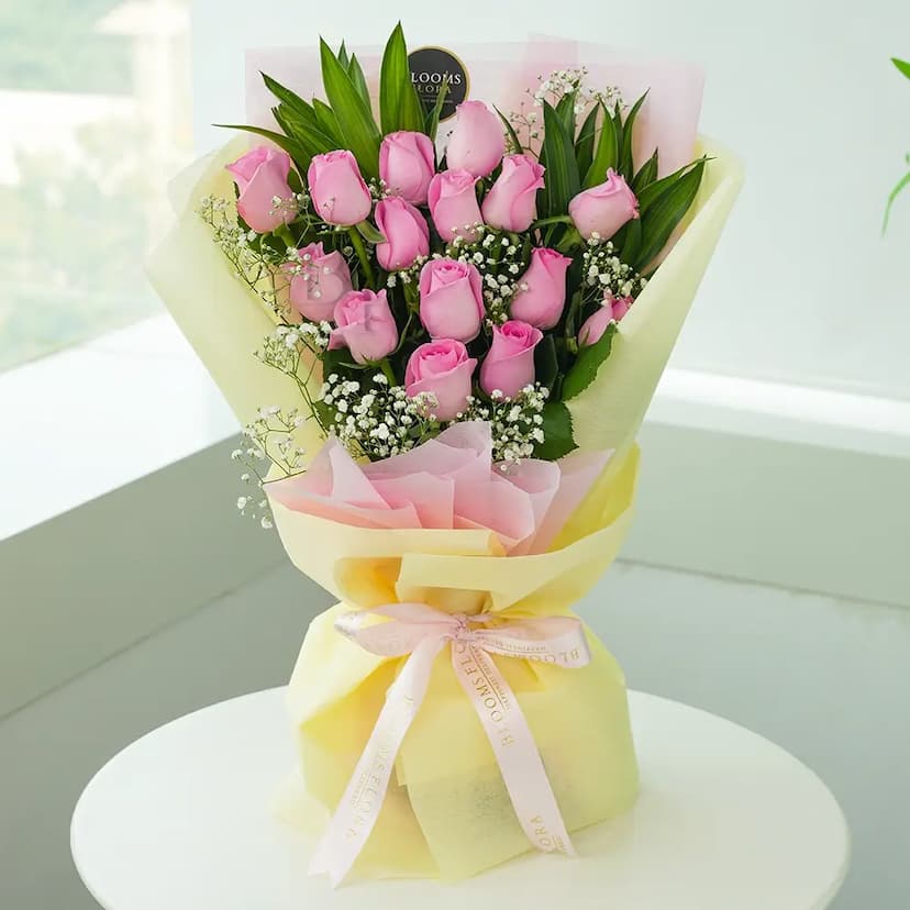 15 pink roses bouquet