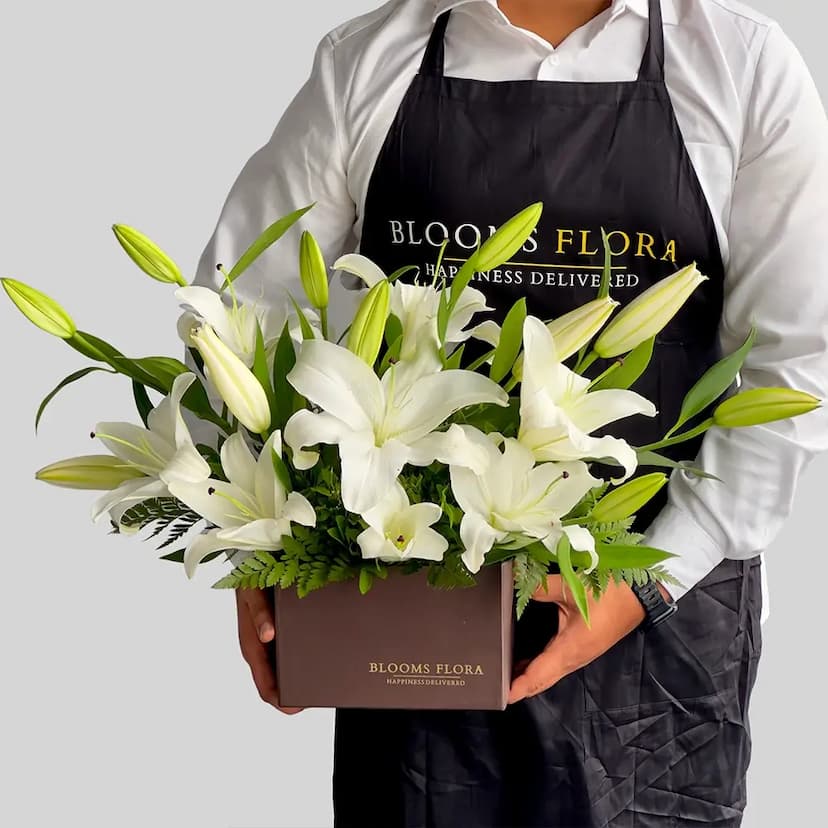 Exquisite White Lilies Box Arrangement