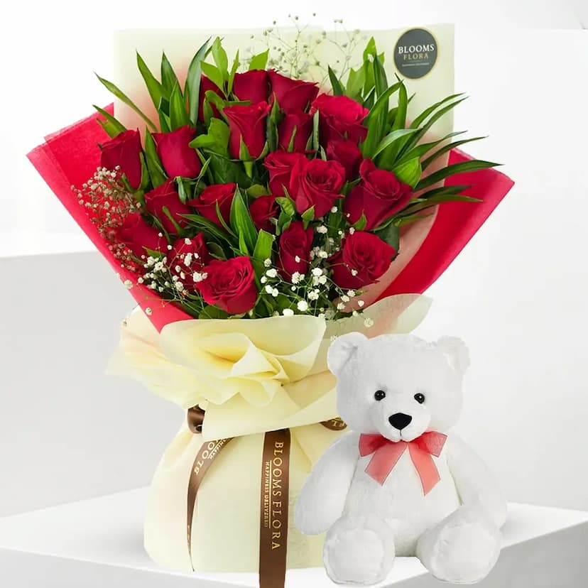 Red Roses Bouquet & Teddy