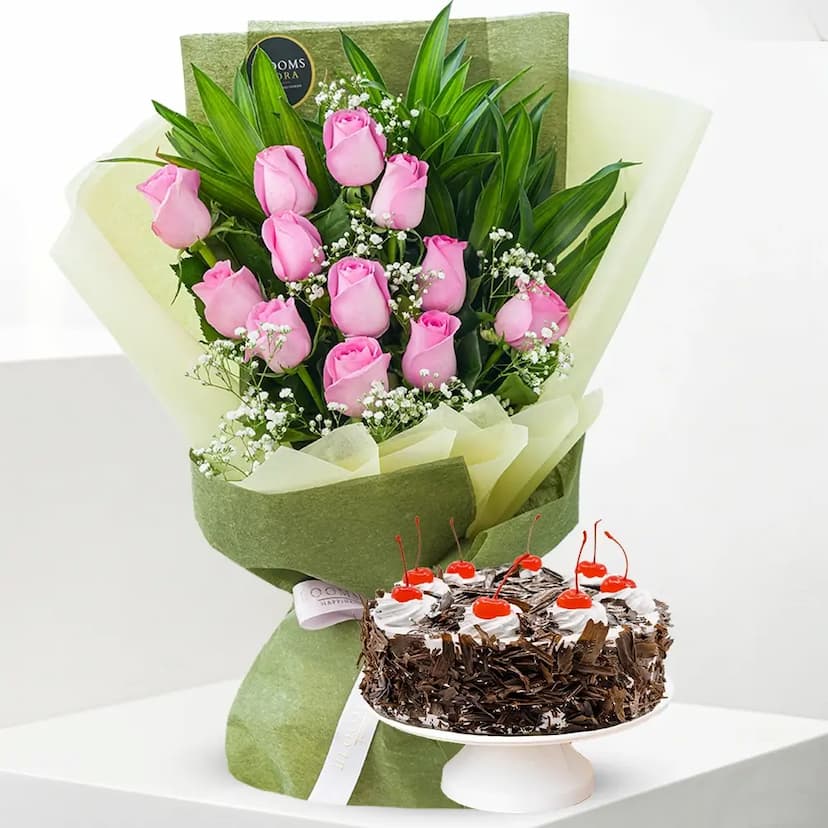 12 Roses Bouquet, Black Forest Cakes