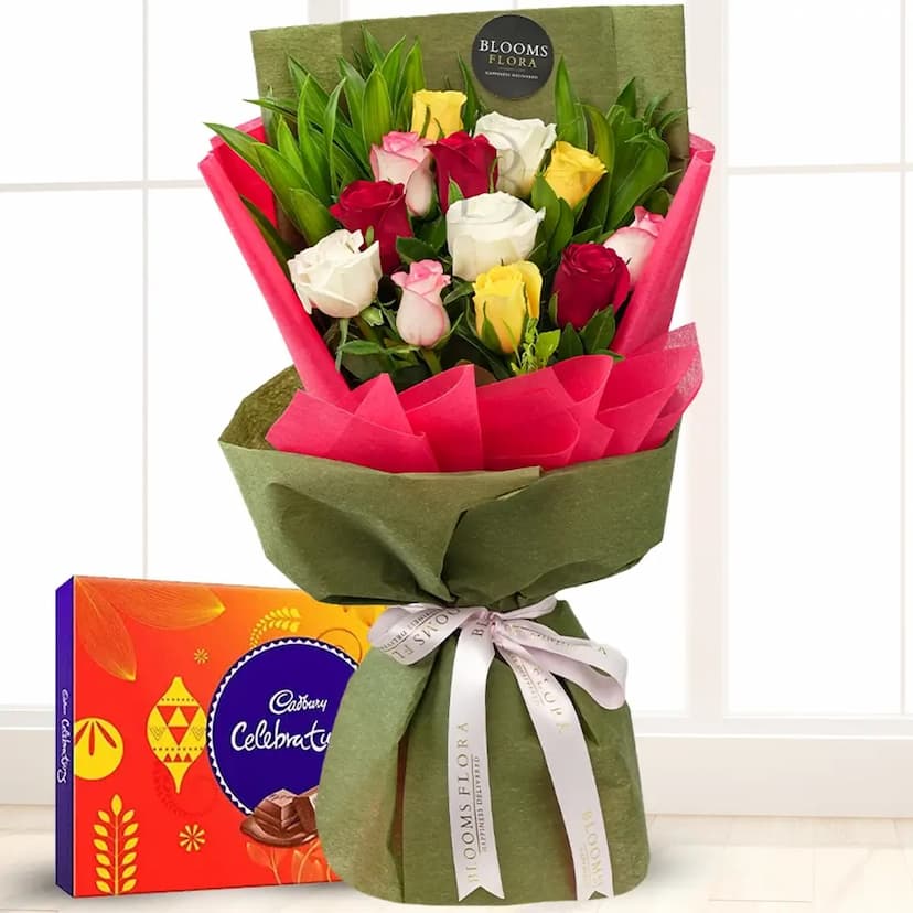 Mixed Roses Bouquet & Chocolates