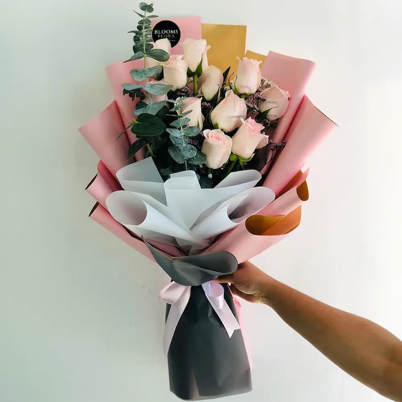 12 Pink Roses Bouquet