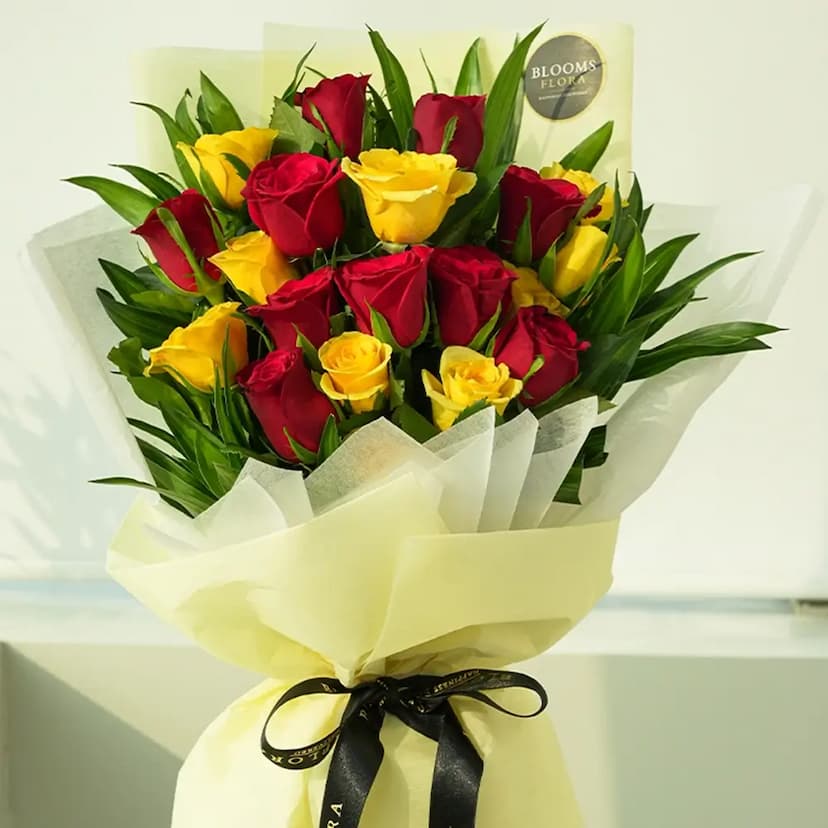 10 red roses and 10 yellow roses bouquet