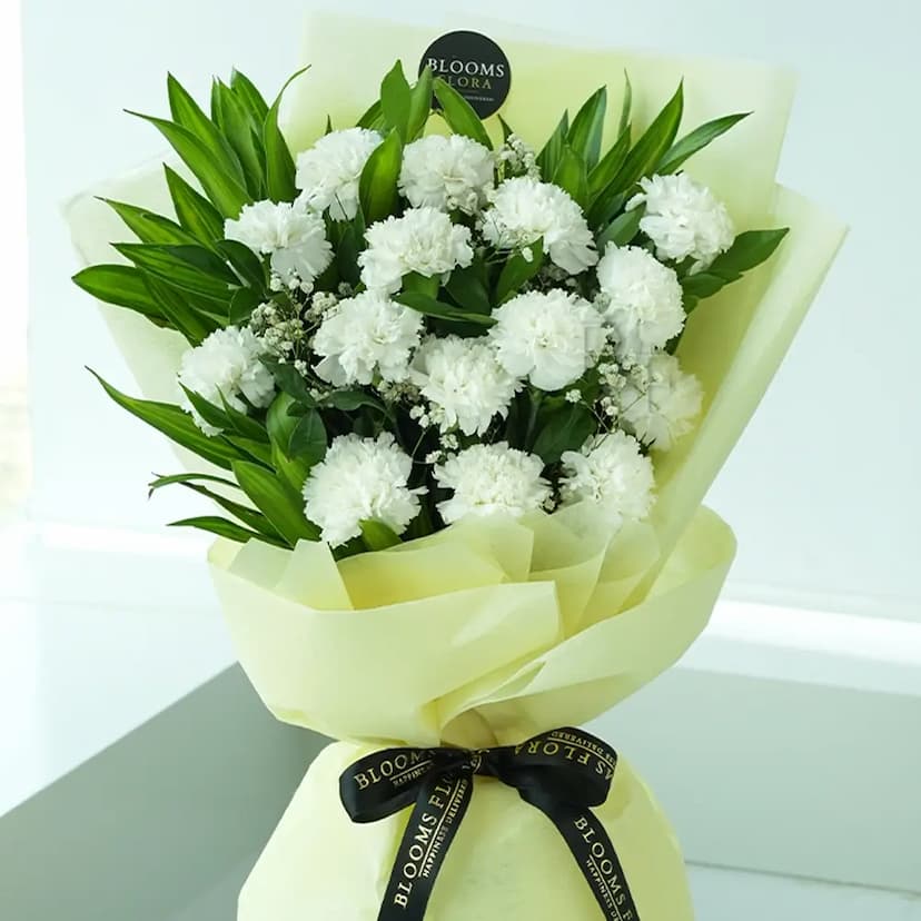 30 white carnations bouquet