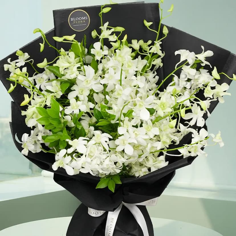 10 white orchids bouquet