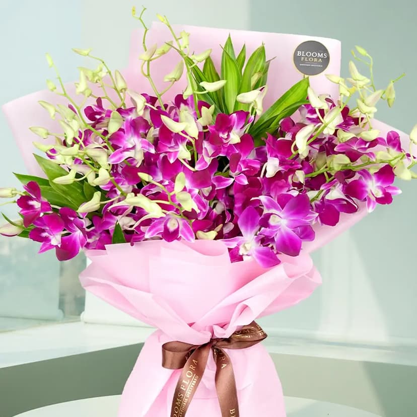 10 purple orchids bouquet