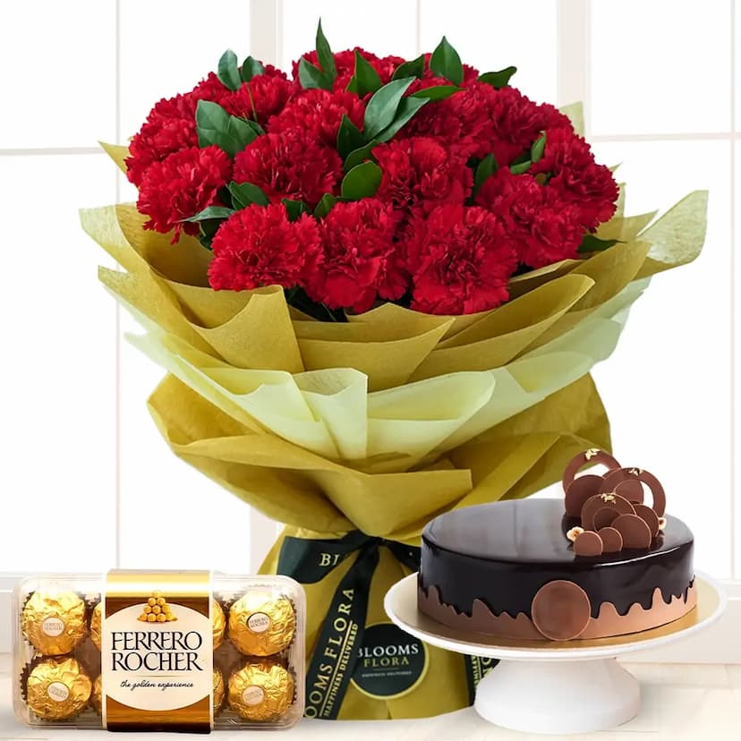 Flower Bouquet With Cake & Chocolate