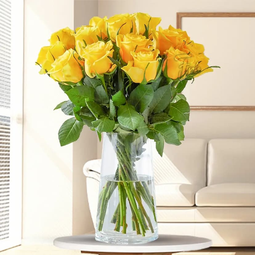 18 Yellow Roses in a Vase