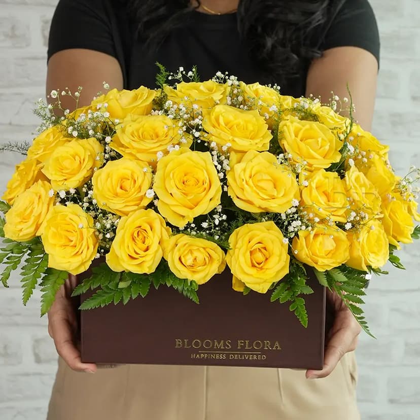 40 yellow roses in a box