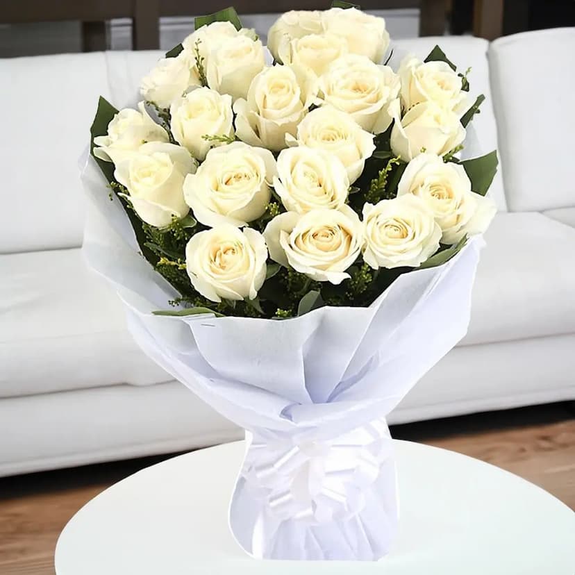 20 white roses bouquet