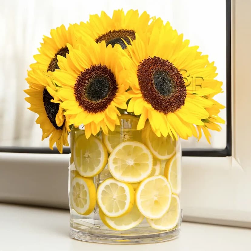 Sunflowers & Yellow Lemons in a Vase