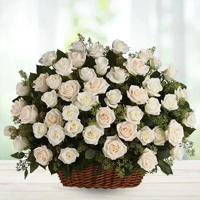 Basket Arrangement of White Roses