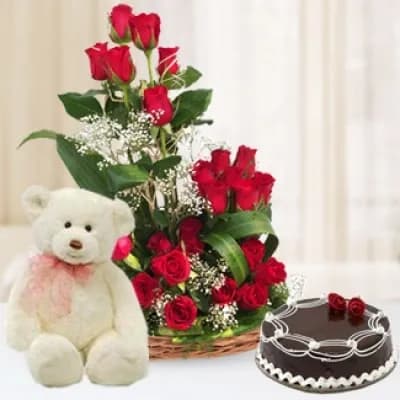 Flowers,Cake & Teddy