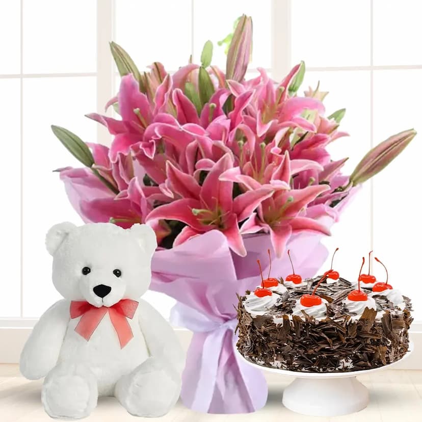 Flowers,Cake & Teddy