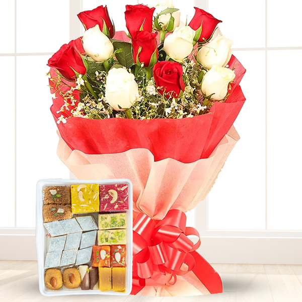 Flower Bouquet with Mix Mithai