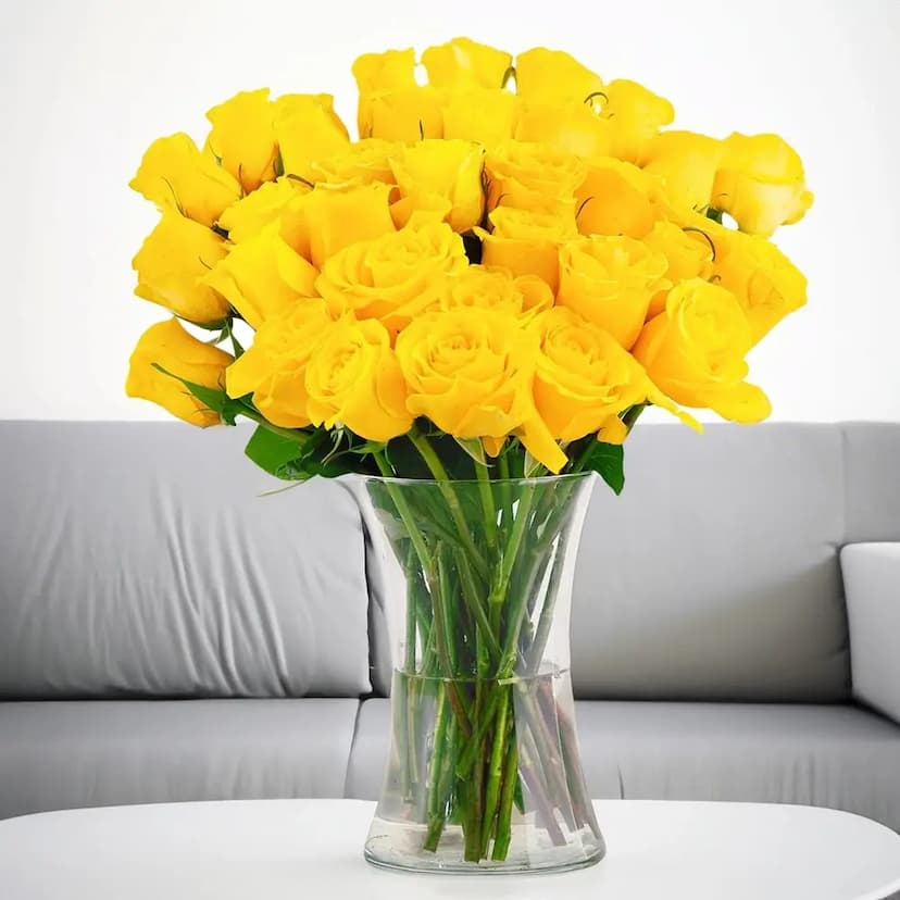 Elegant Yellow Roses in Glass Vase