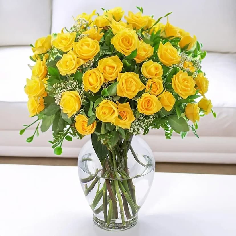 40 yellow roses in a vase