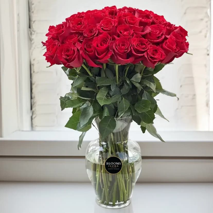 Long Stems Roses in Vase