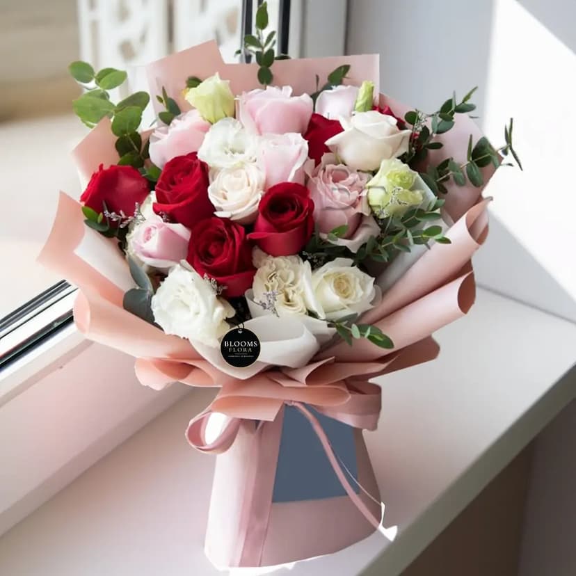 Bouquet of Red, White & Pink Rose