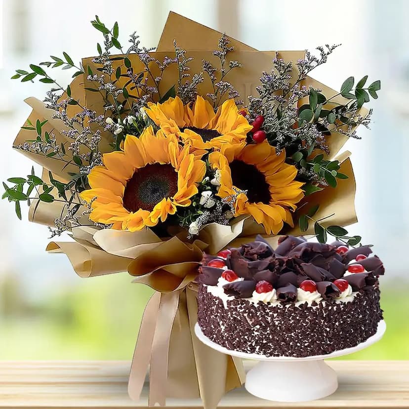 Bouquet of Sunflowers with Cake