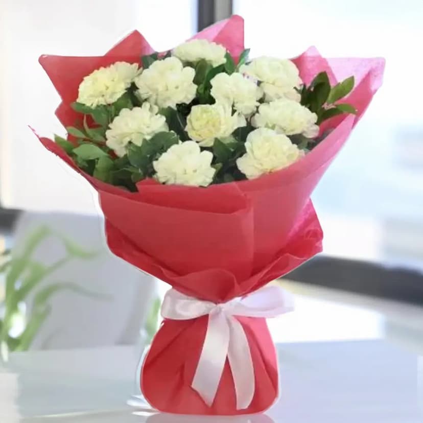 10 white carnations bouquet