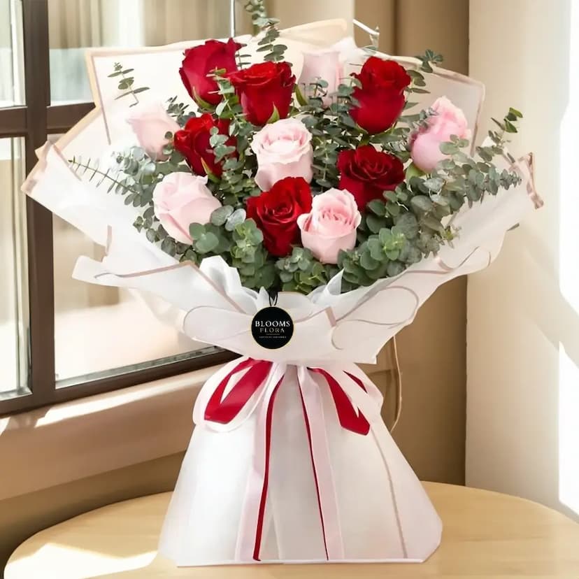 Bliss Bouquet of Pink & Red Roses