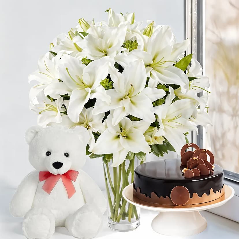 Flowers,Cake & Teddy