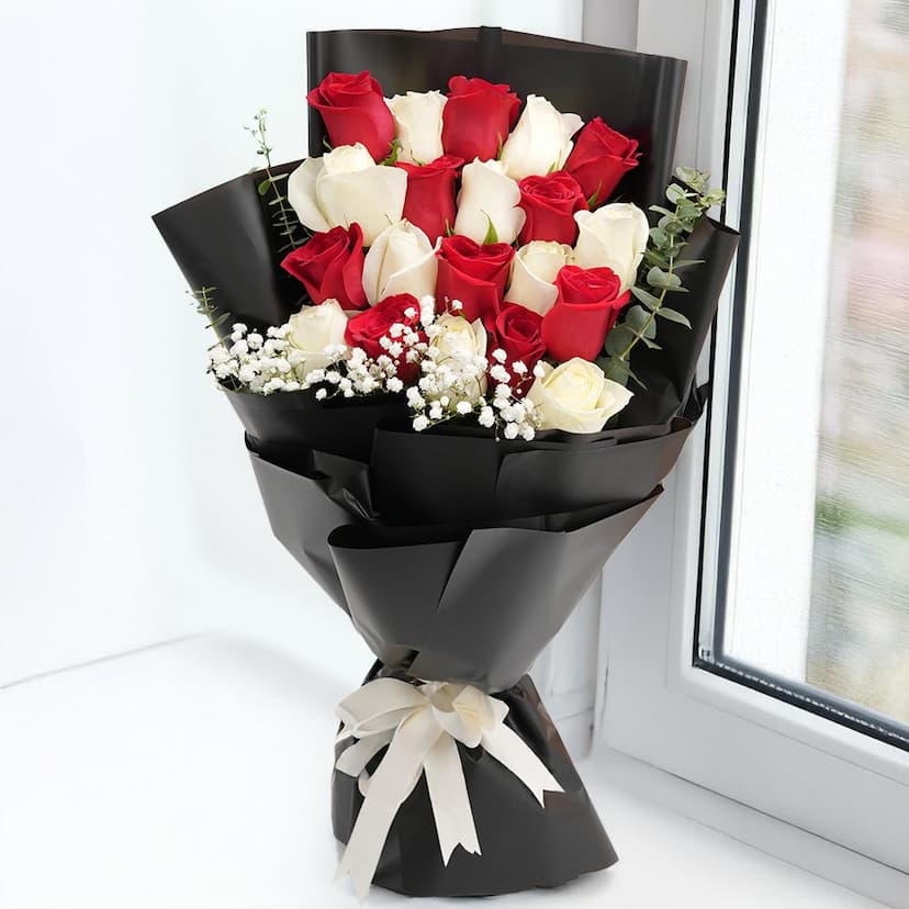 Bouquet of Red & White Roses