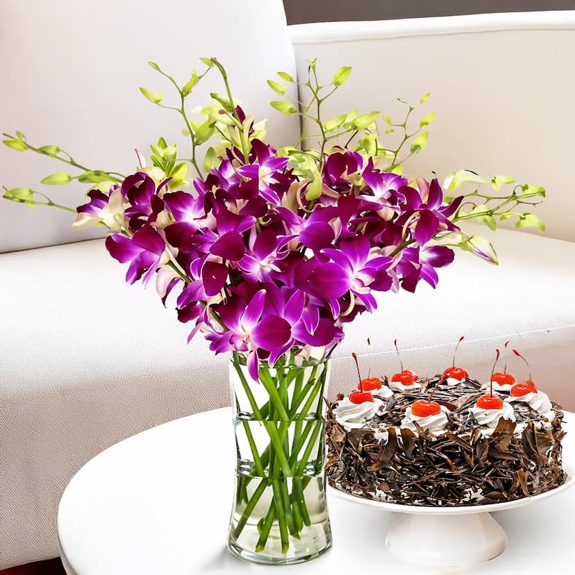 Orchids Bouquet With Cake