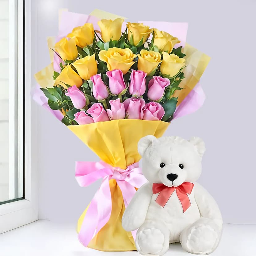 Roses Bouquet With Teddy