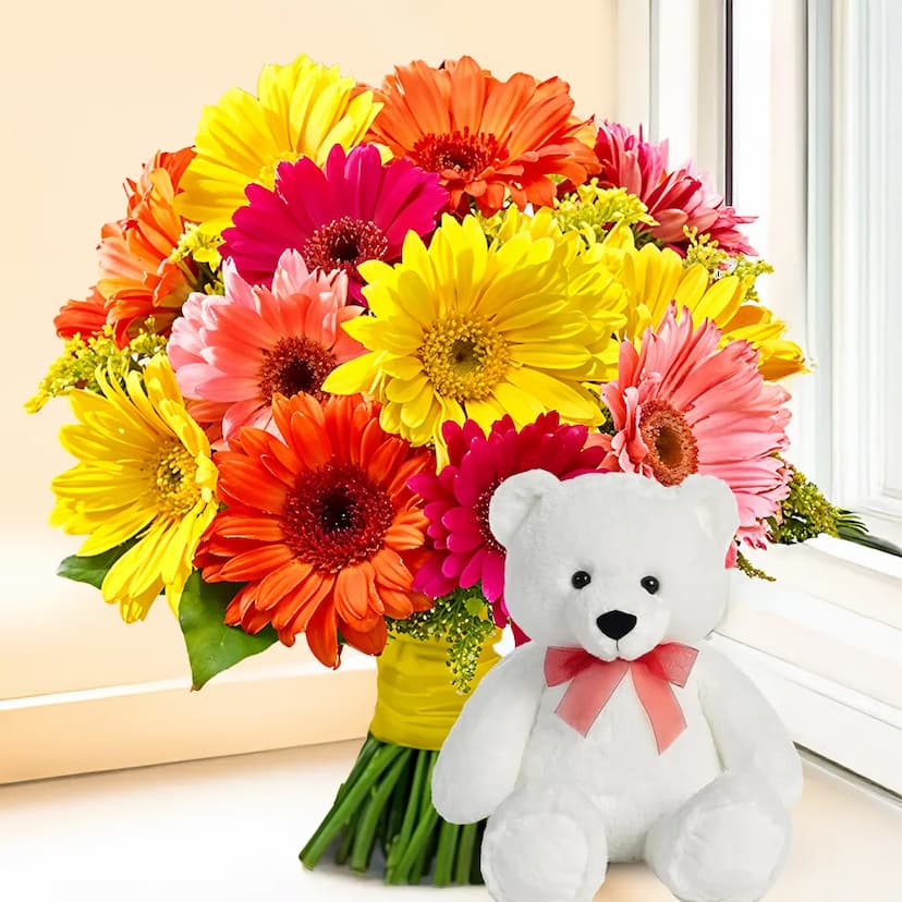 Gerberas Bouquet & Teddy