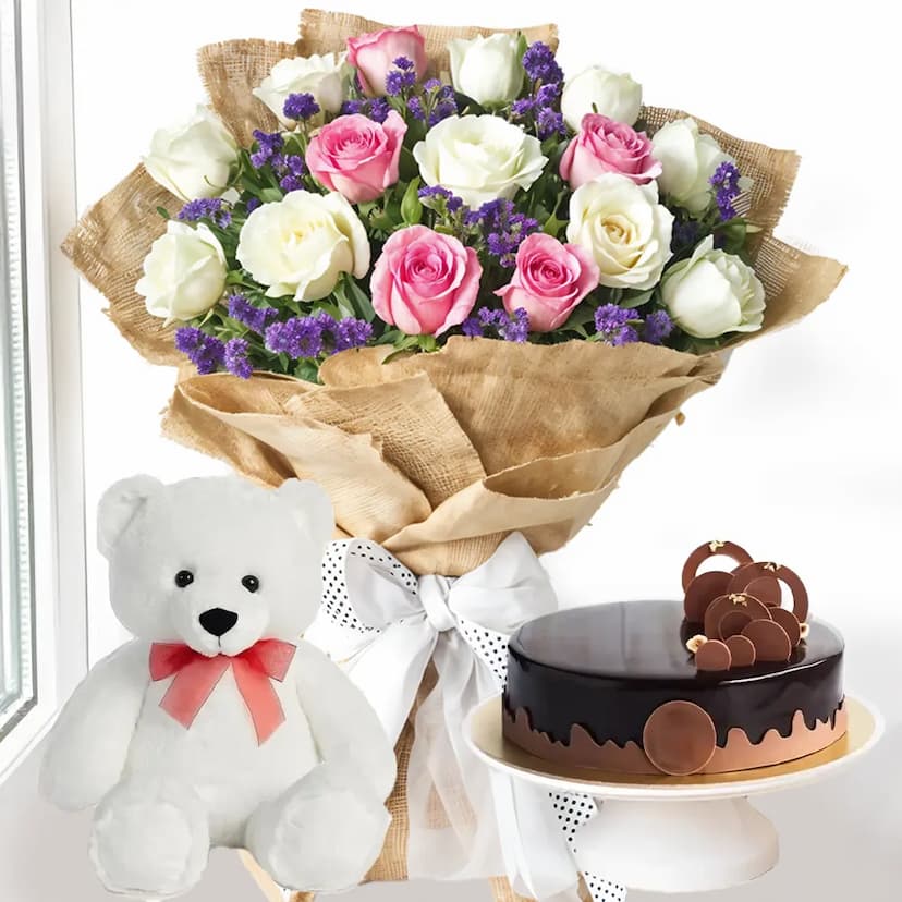 Flowers,Cake & Teddy