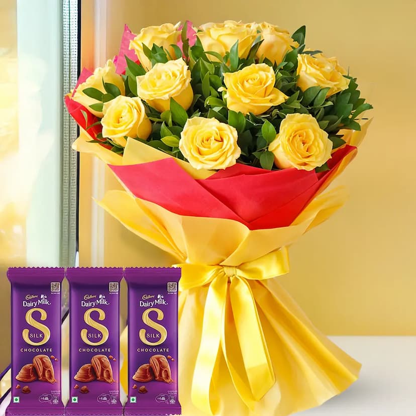 Bouquet of Yellow Roses and Chocolate