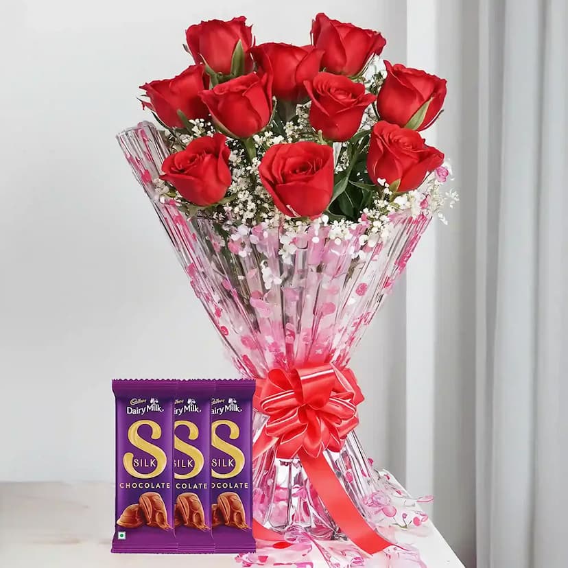 Roses Bouquet with dairy milk silk