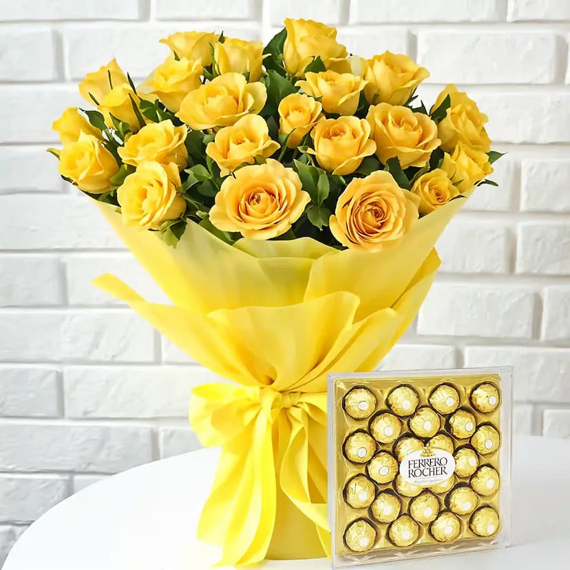 Bouquet of roses and ferrero rochers