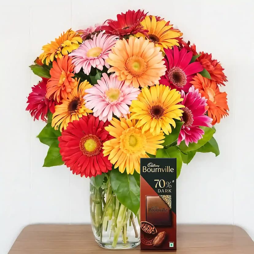 Gerberas in a Vase & Chocolate