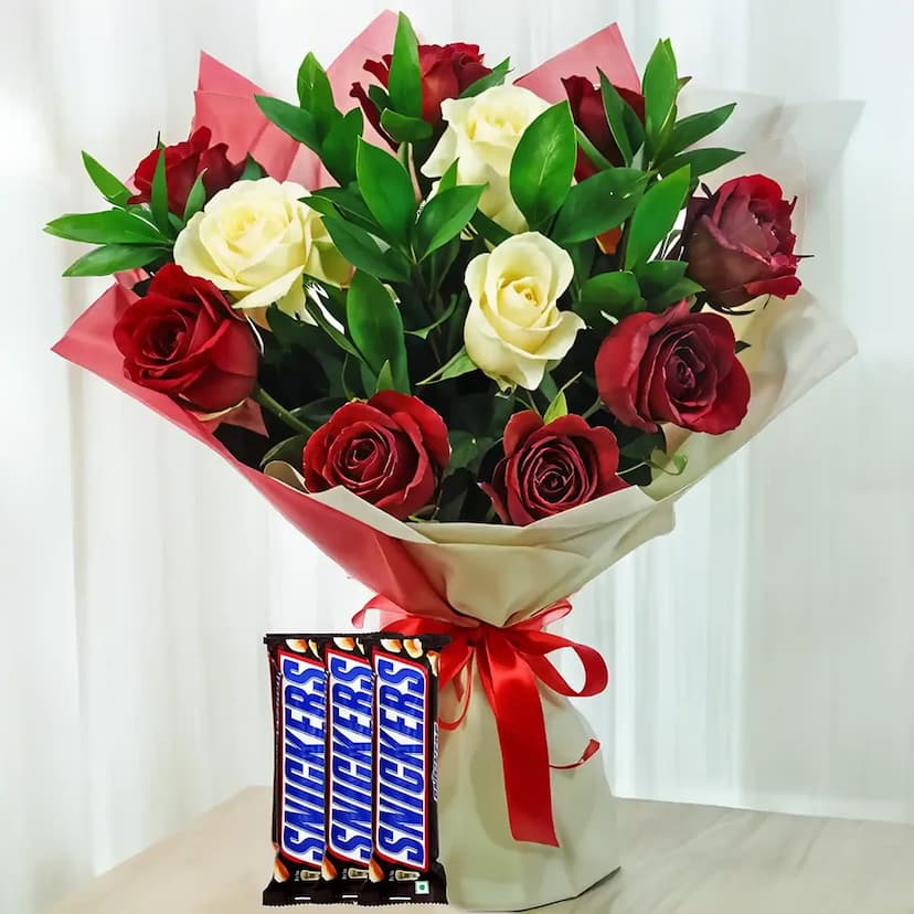 red roses bouquet and chocolate